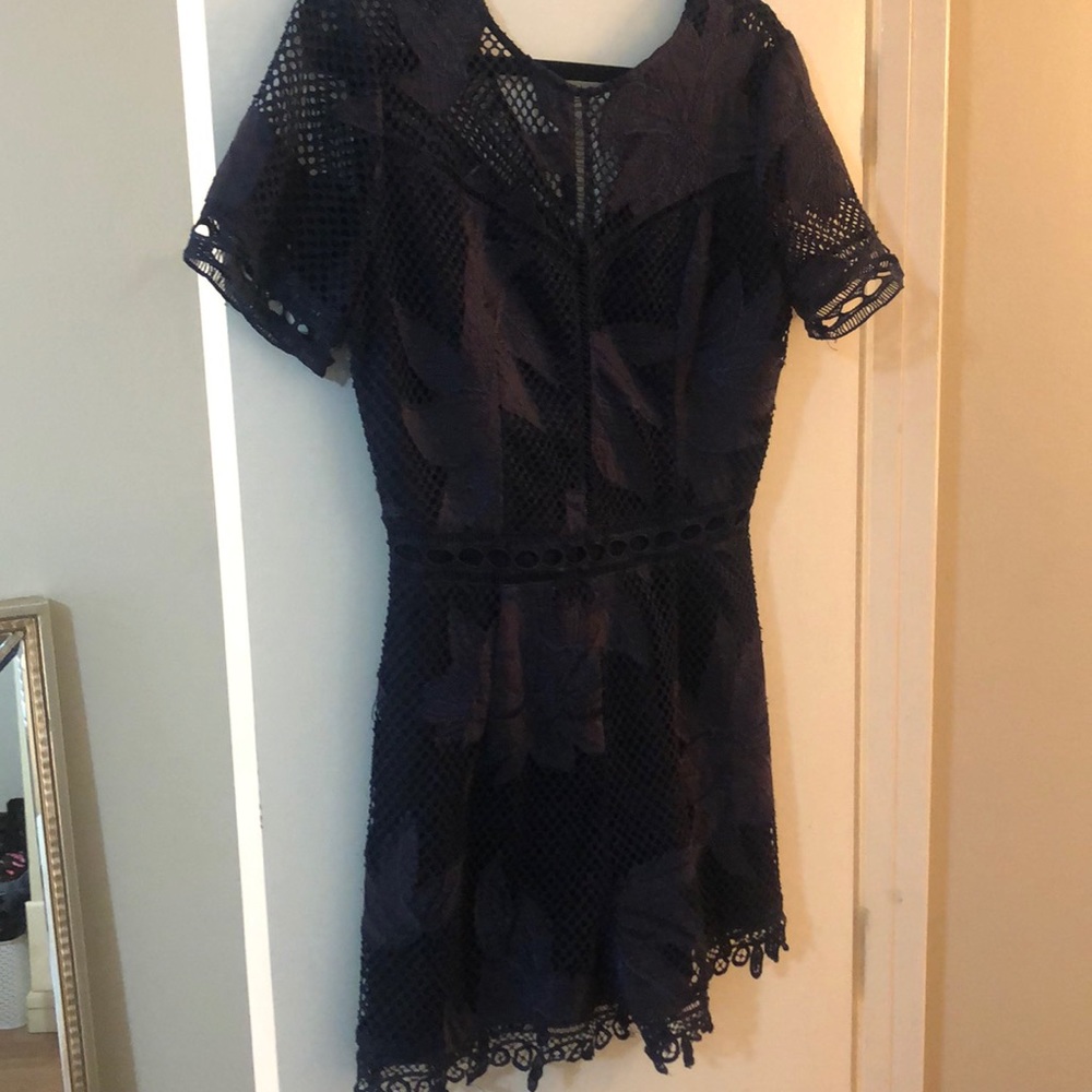 Adelyn Rae Navy Lace Romper